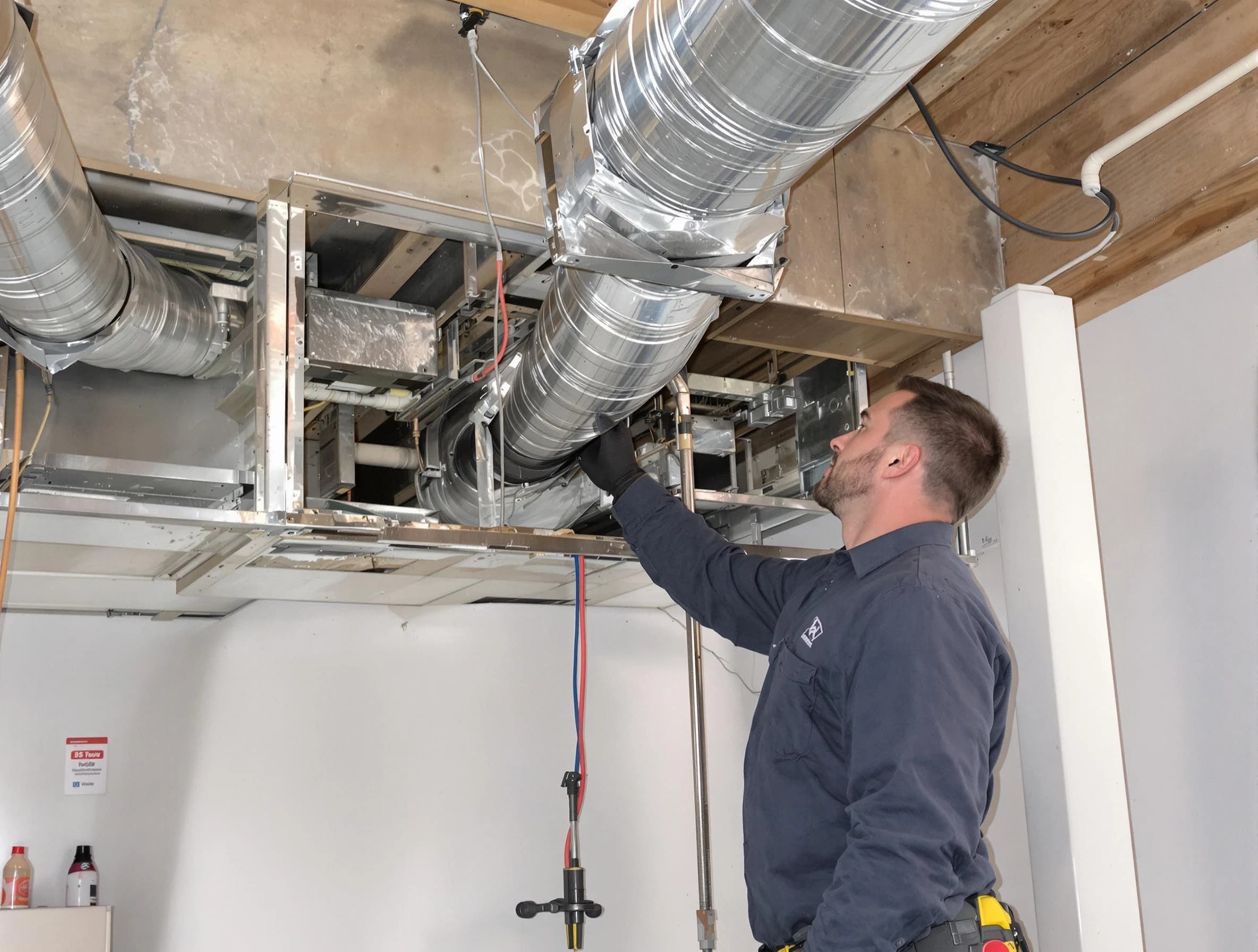 Mission Viejo Air Duct Cleaning technician performing professional air duct repair using specialized tools in Mission Viejo