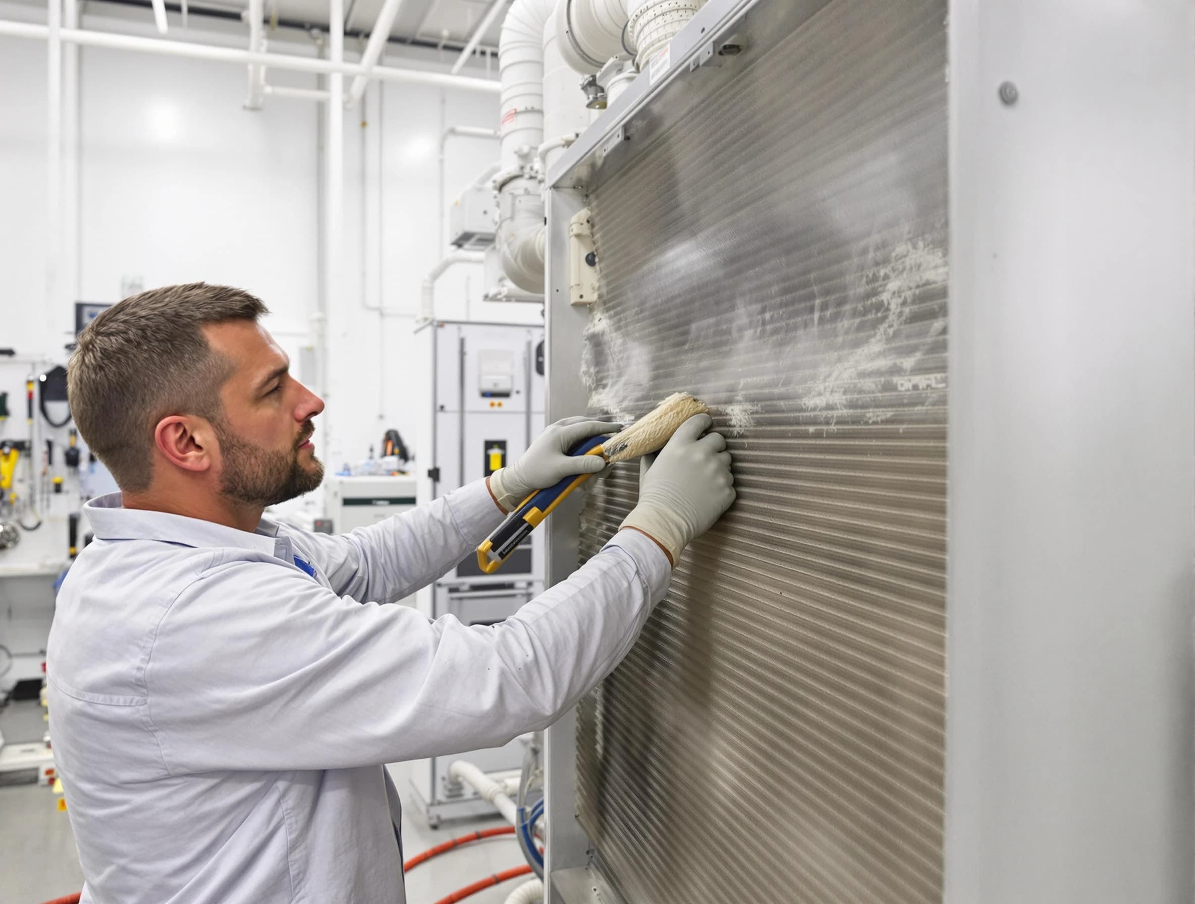 Mission Viejo Air Duct Cleaning technician performing precision commercial coil cleaning at a Mission Viejo business